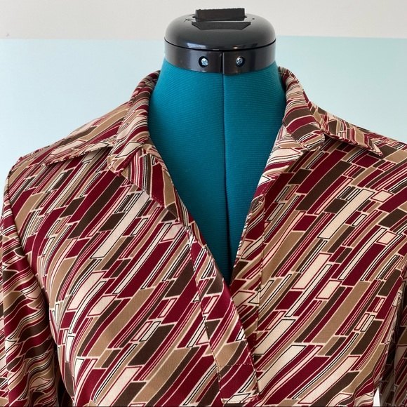 Mossimo Retro Print Shirt Dress size 6 Red Brown pattern 70s vibe - Picture 4 of 14